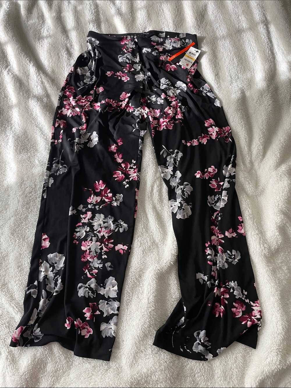 Alfani Black Wide-Leg Pants with Pink & White Floral Pattern